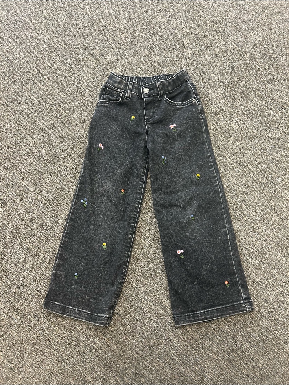 Cat & Jack Black floral embroidered Wide Leg Jeans